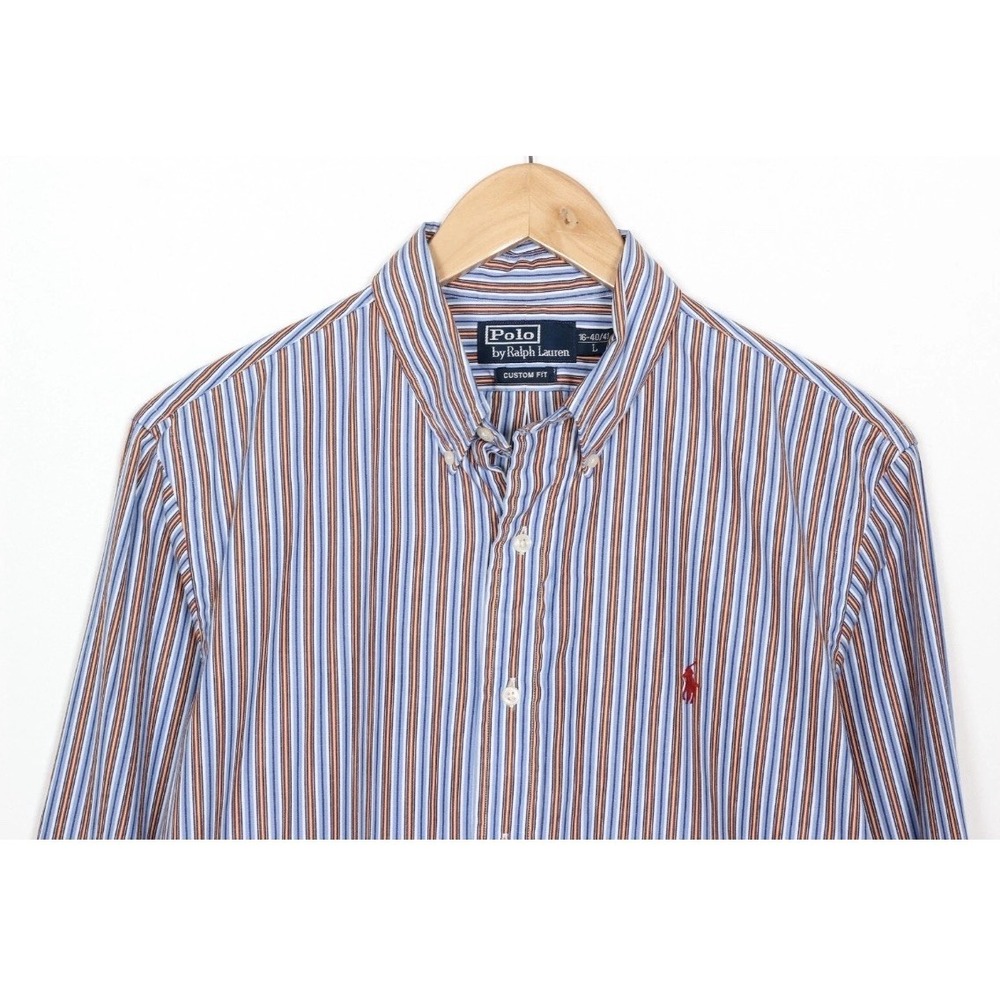Polo Ralph Lauren Mens XXL Classic Fit Striped Button Down Shirt Blue Orange L/S